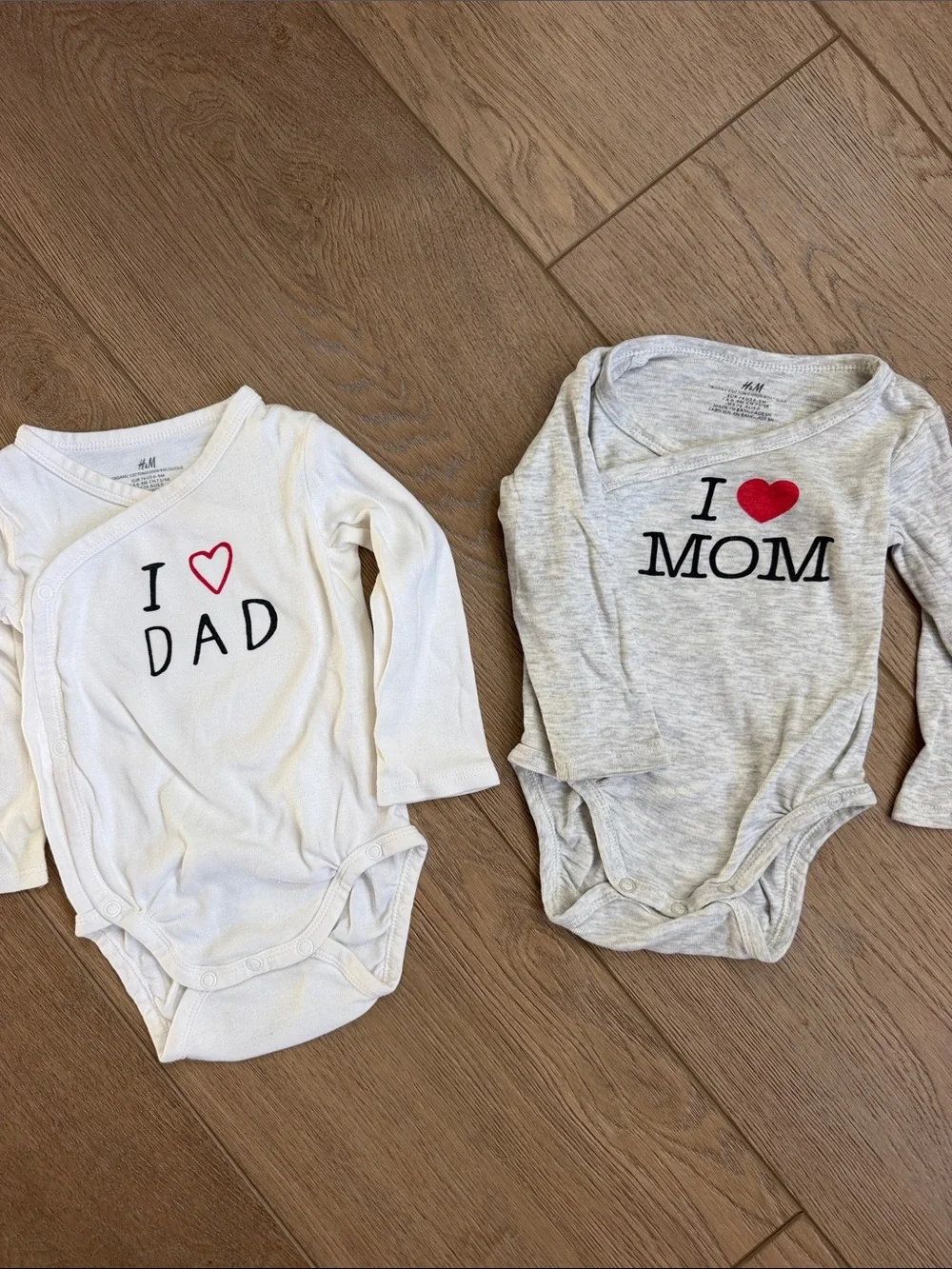 H&M Baby Bodysuits - White & Light Gray with Red Heart Prints